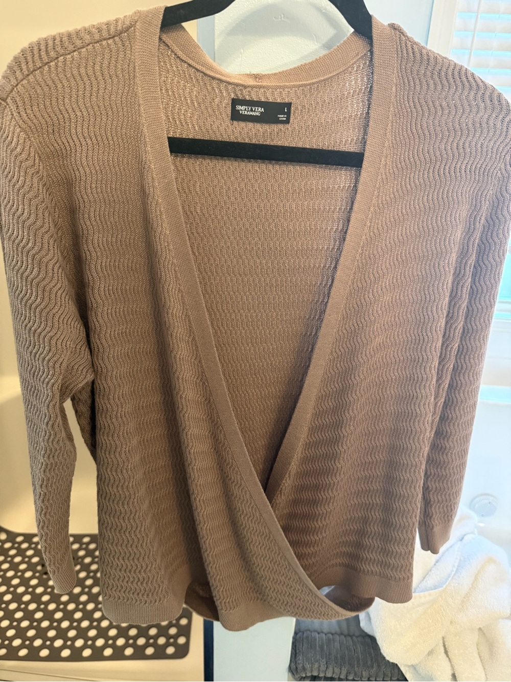 Simply Vera Vera Wang Taupe Open-Front Knit Cardigan